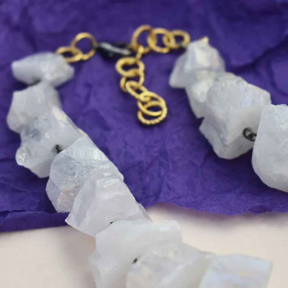 Super chunky raw gemstone necklace, accent angel aura quartz crystal collar